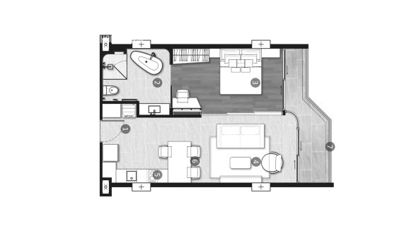 Apartment floor plan, 1 bedroom in Hythe condominium No. 11020 (2D)