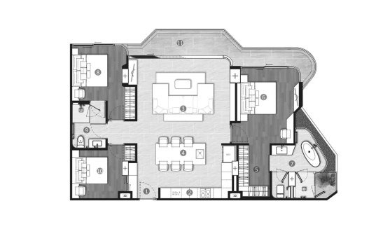 Apartment floor plan, 3 bedrooms in Hythe condominium No. 11022 (2D)